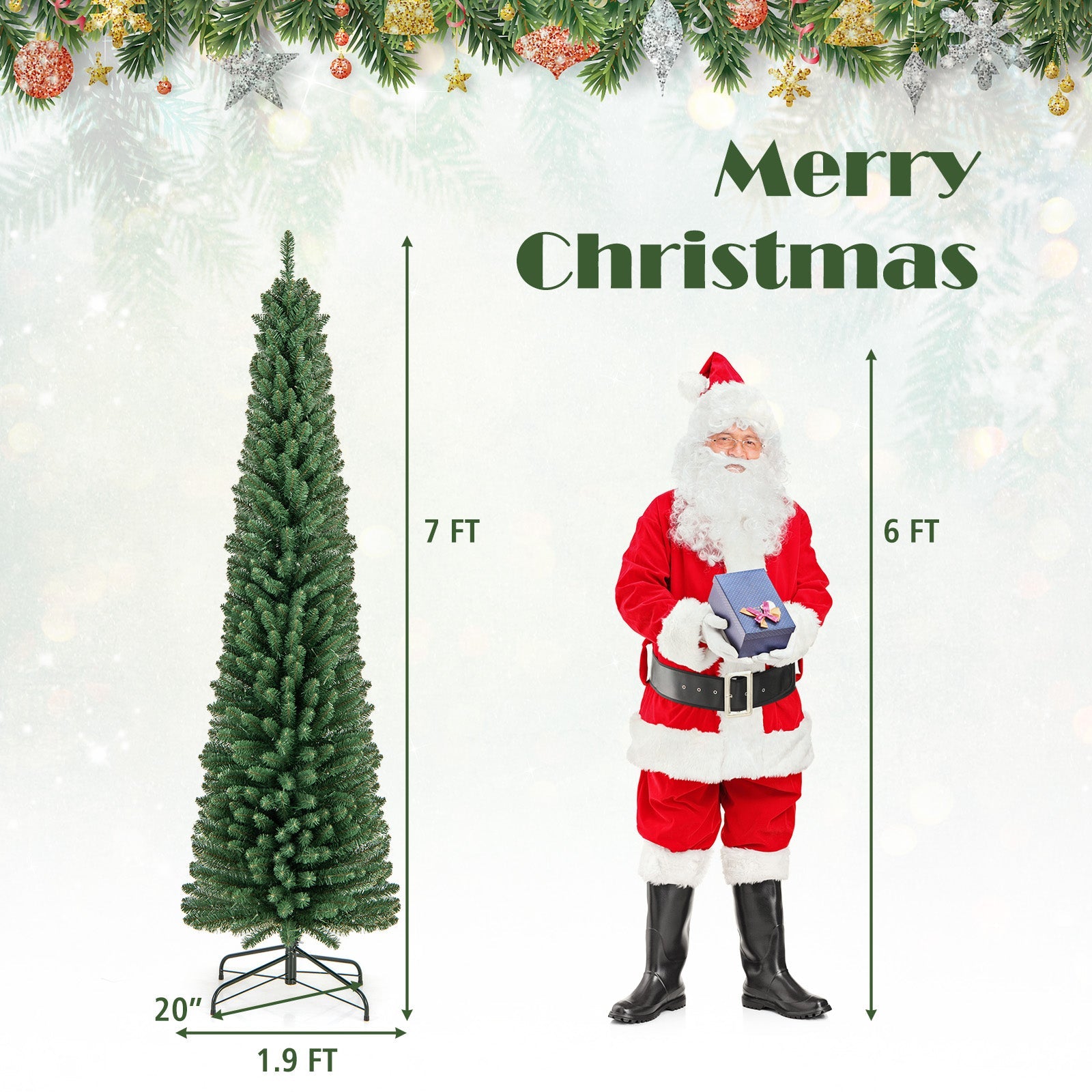 Pencil Christmas Tree with Memory Wire Branch Tips and Warm LED Lights