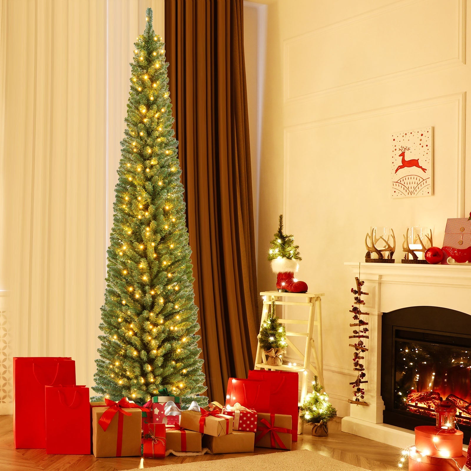Pencil Christmas Tree with Memory Wire Branch Tips and Warm LED Lights