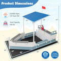Pirate Ship Sandbox with Canopy with Bench Seats and Bottom Liner-White