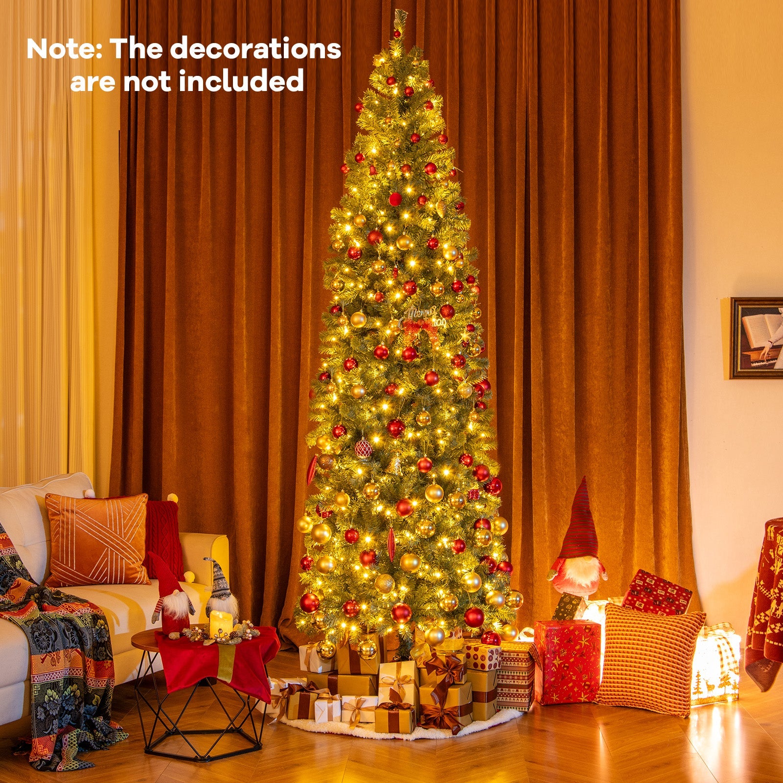 Pre-Lit Blue Artificial Christmas Tree Slim with 9 Lighting Modes