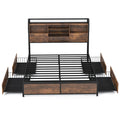 Full/Queen Size Bed Frame with Bookcase Headboard and 4 Storage Drawers
