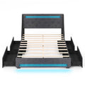 Queen Size Upholstered Platform Bed Frame with LED Lights and Charging Station-Grey