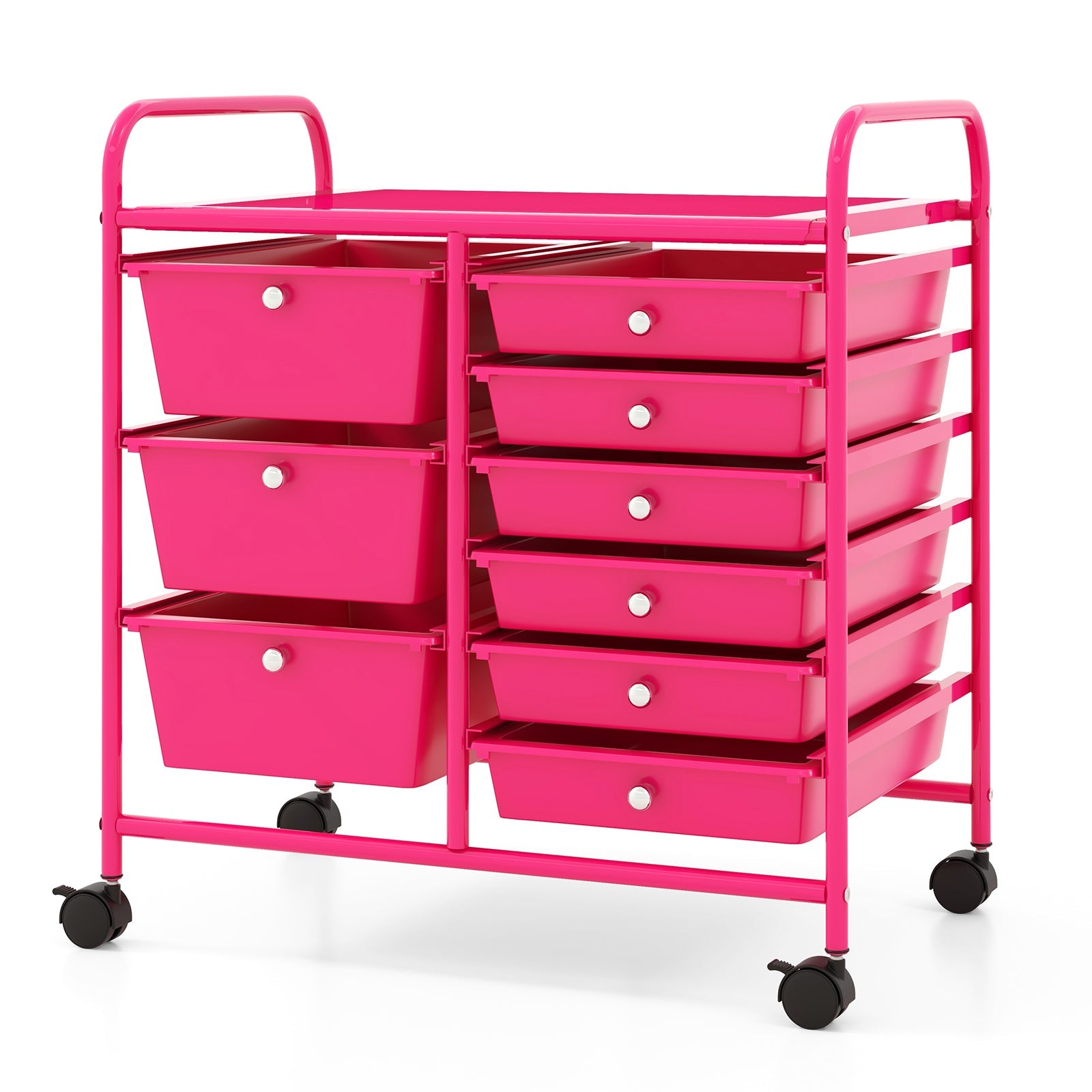 9-Drawer Rolling Storage Cart with Colorful Drawers and Metal Frame