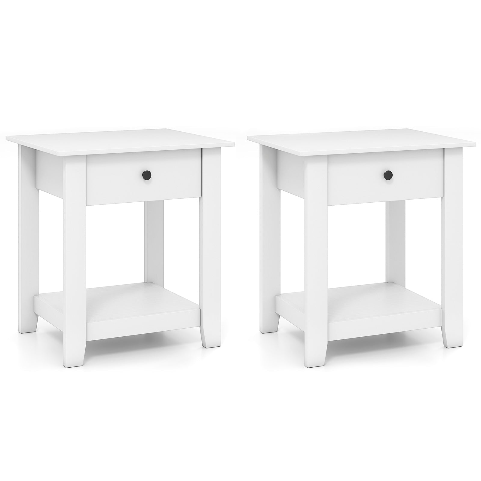 Set of 2 Nightstand with Drawer 3-Tier Modern Bedside Table with Open Shelf and Storage