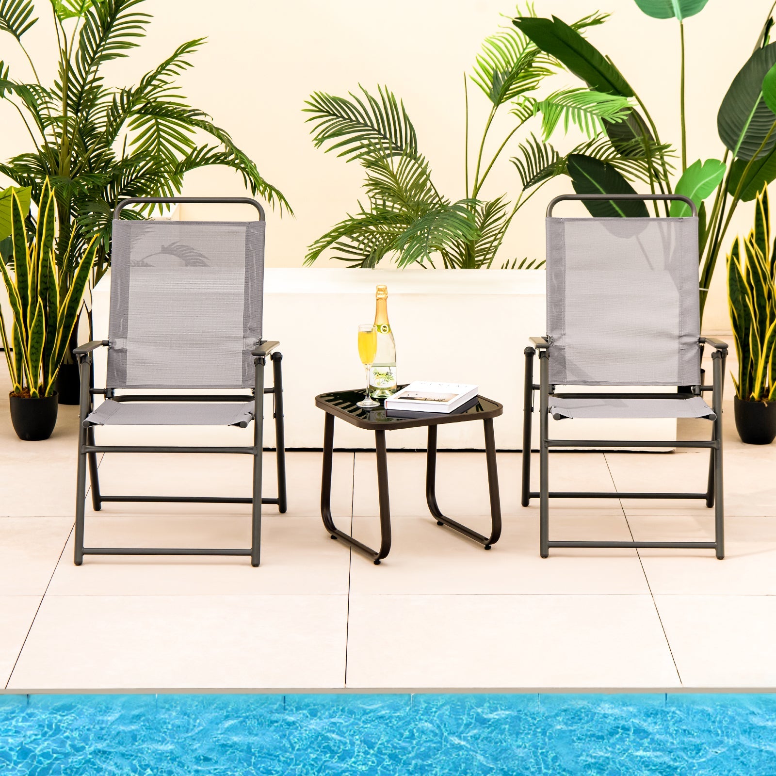 Outdoor Folding Sling Chairs with Armrest and Backrest