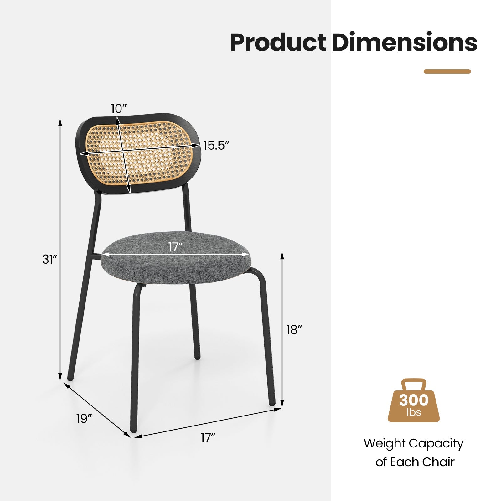Set of 2 Rattan Dining Chair with Metal Legs