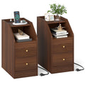 Set of 2 Side End Tables with Charging Station Sofa Couch Tables with Shelf Drawers