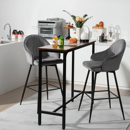 2 Pieces 29.5 Inch Pub Height Swivel Velvet Bar Stools with Metal Legs-Gray