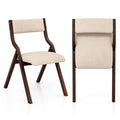 Set of 2 Wooden Folding Dining Chair with Linen Fabric Padded Seat and Backrest