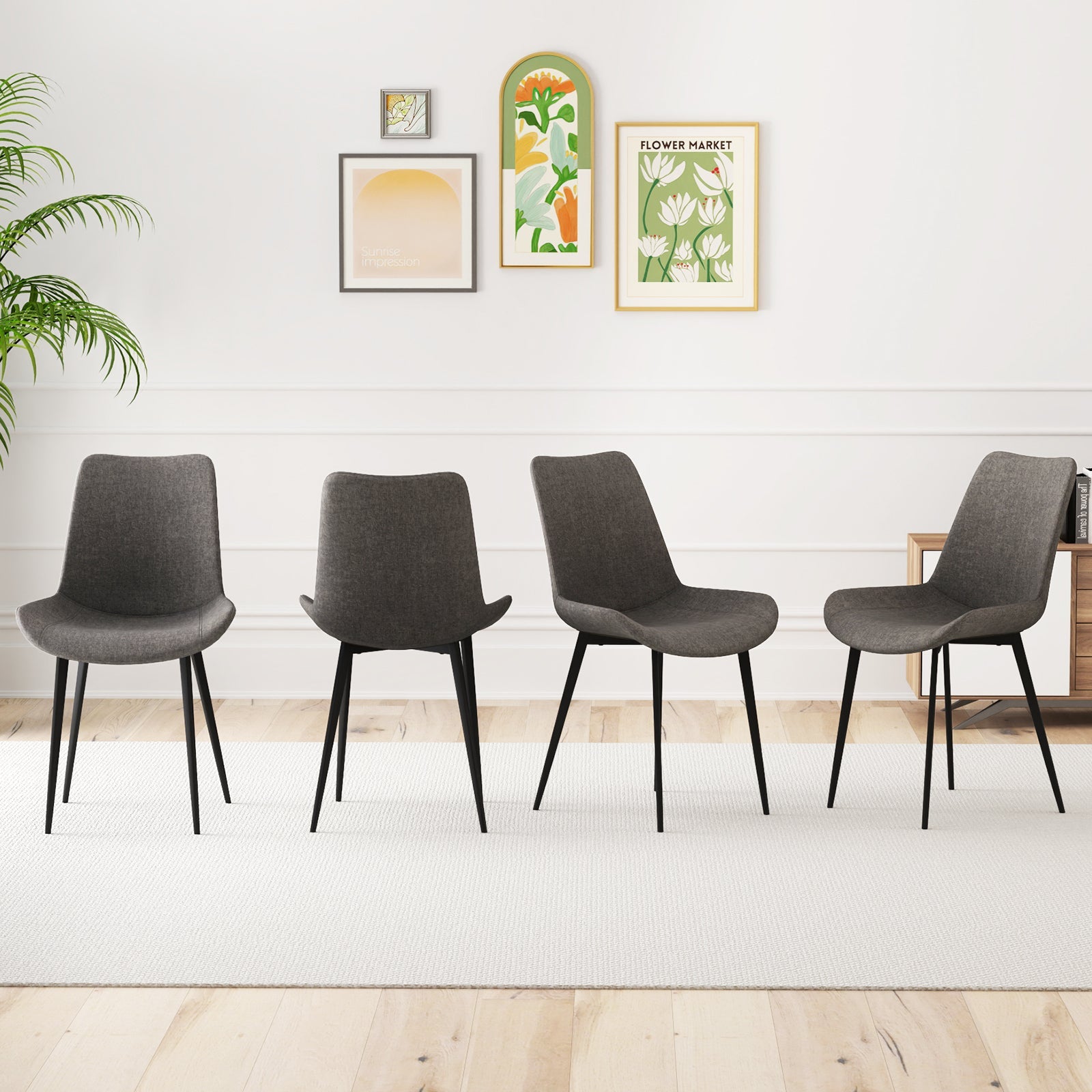 Set of 4 Dining Chair Upholstered with Metal Legs and Padded Backs