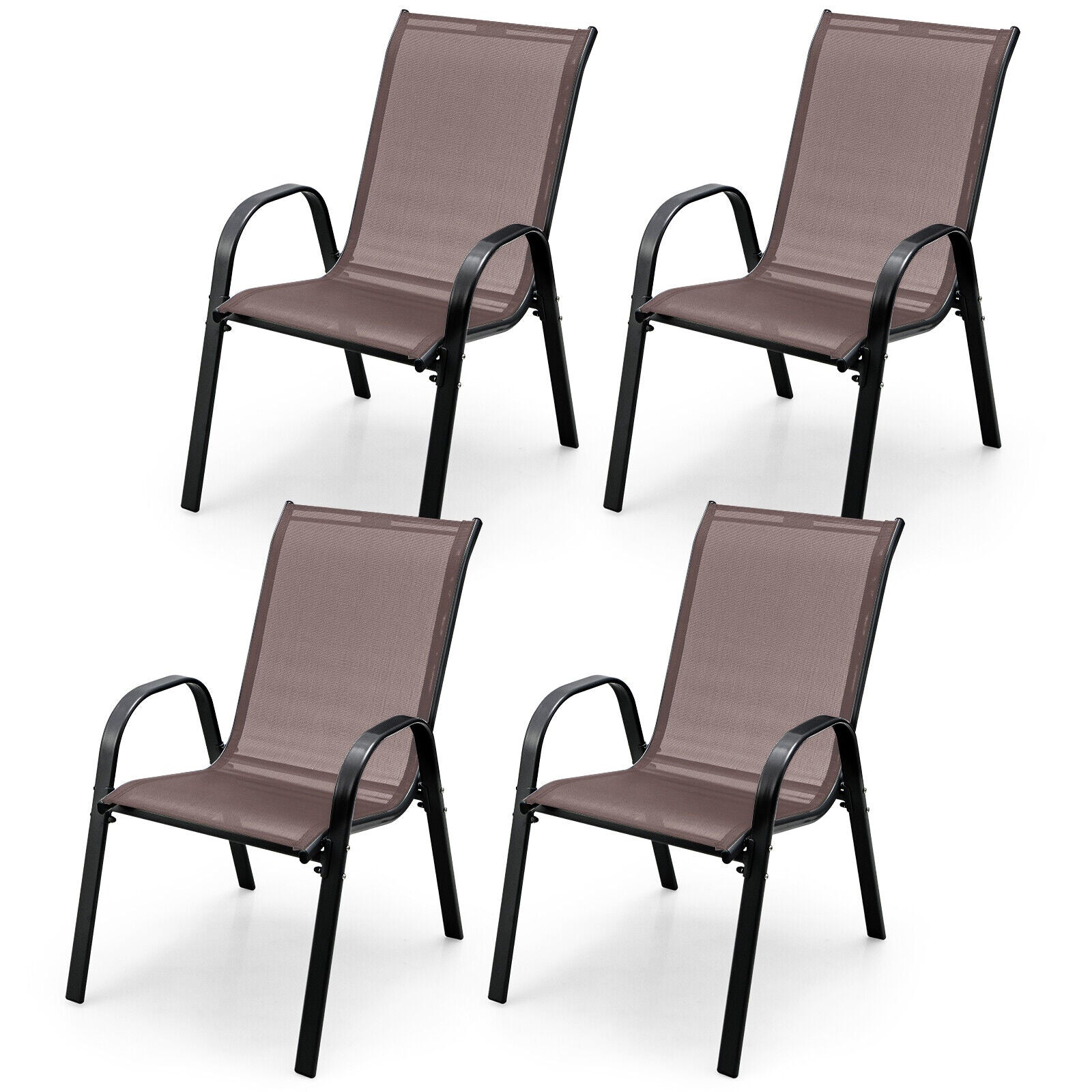 4 Pieces Stackable Patio Dining Chairs Set with Armrest