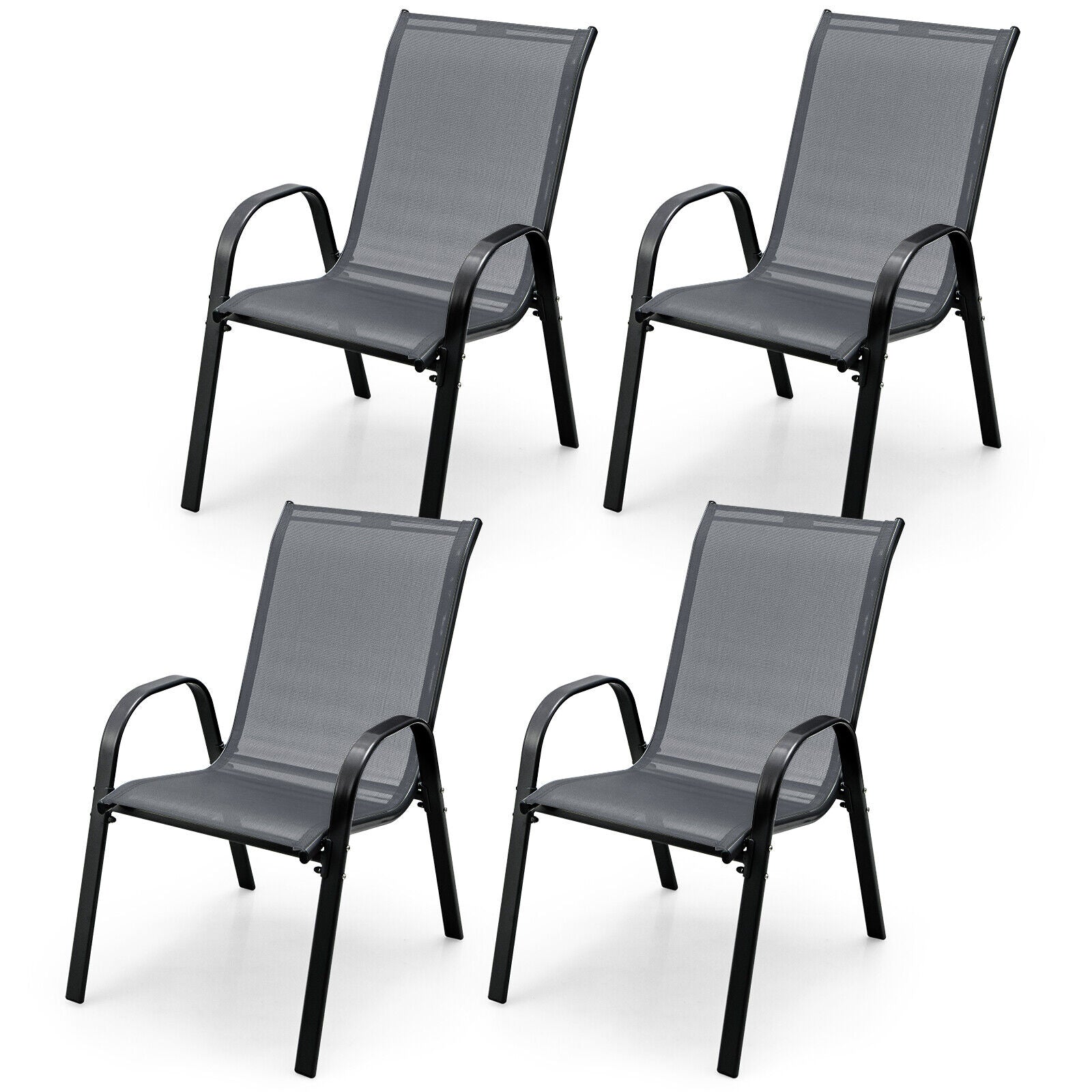 4 Pieces Stackable Patio Dining Chairs Set with Armrest