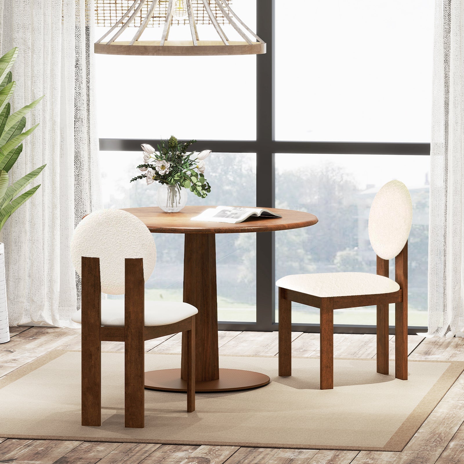 Sherpa Dining Chairs Set of 2 with Rubber Wood Legs for Living Room Restaurant-White