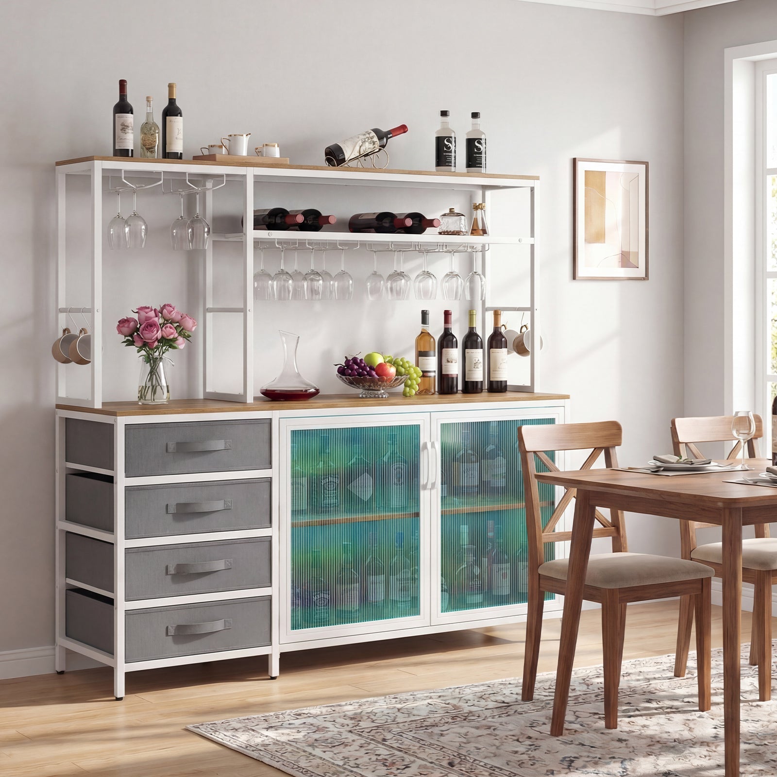 Sideboard Buffet Cabinet with LED Lights 55 inch Coffee Table with Power Outlets
