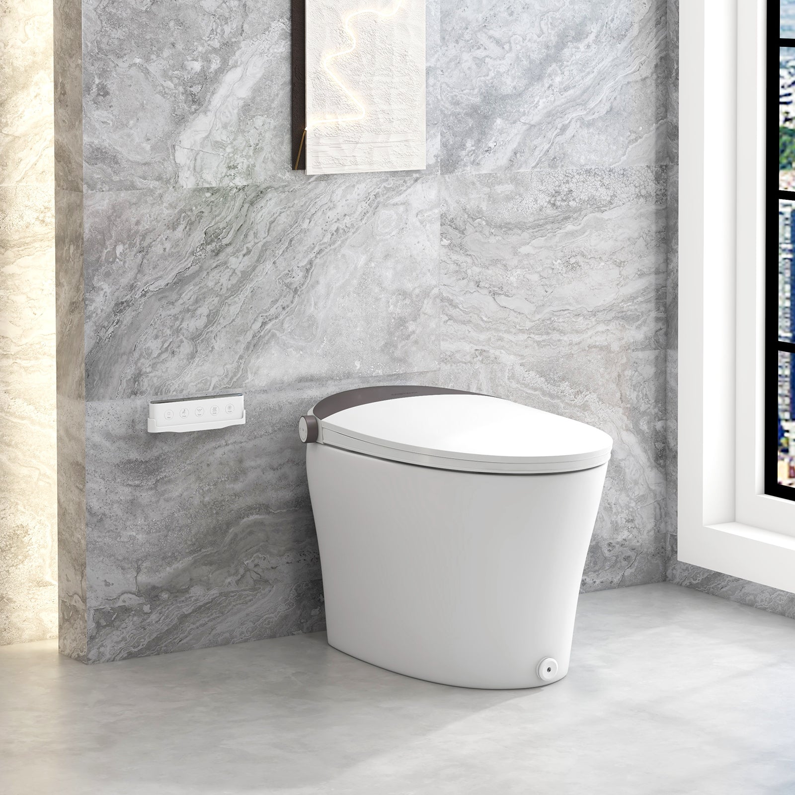 One-Piece Smart 1.16 GPF Elongated Bidet Toilet Seat with Night Light-White