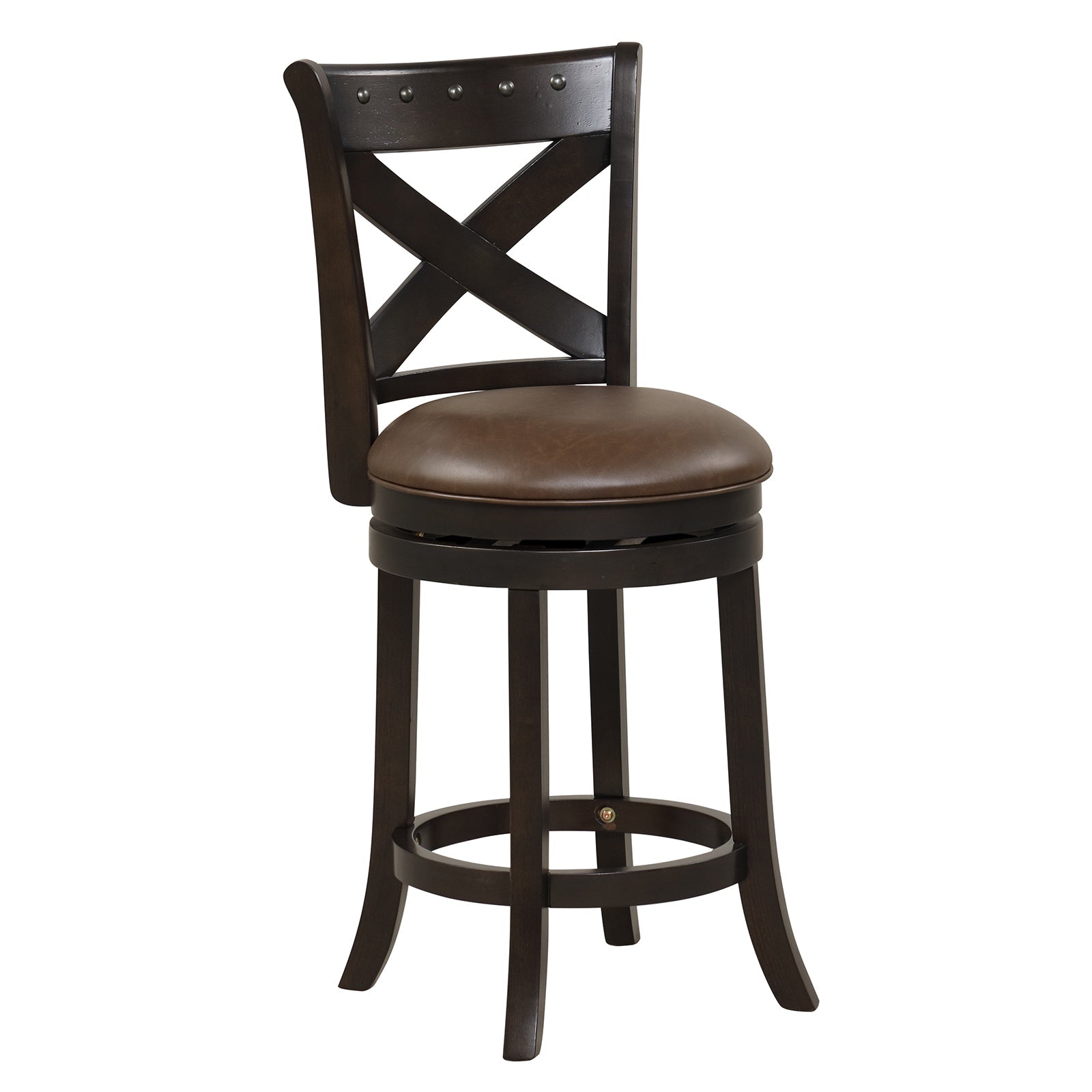 31 Inch Swivel Bar Stool with Curved Backrest PU Leather Seat and Footrest