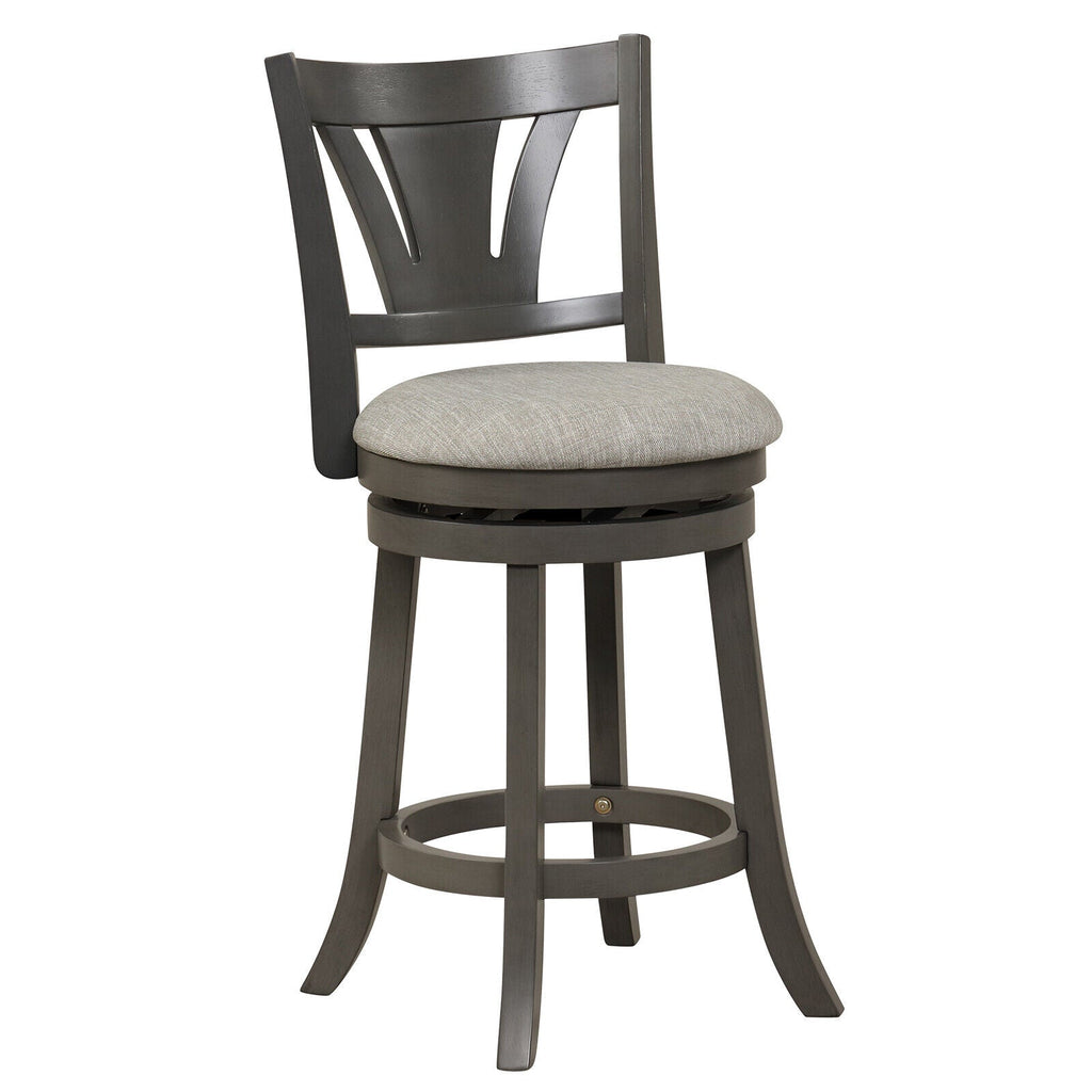 26.5 Inch Swivel Bar Stool with Backrest Soft Cushioned Seat and Footrest Gray