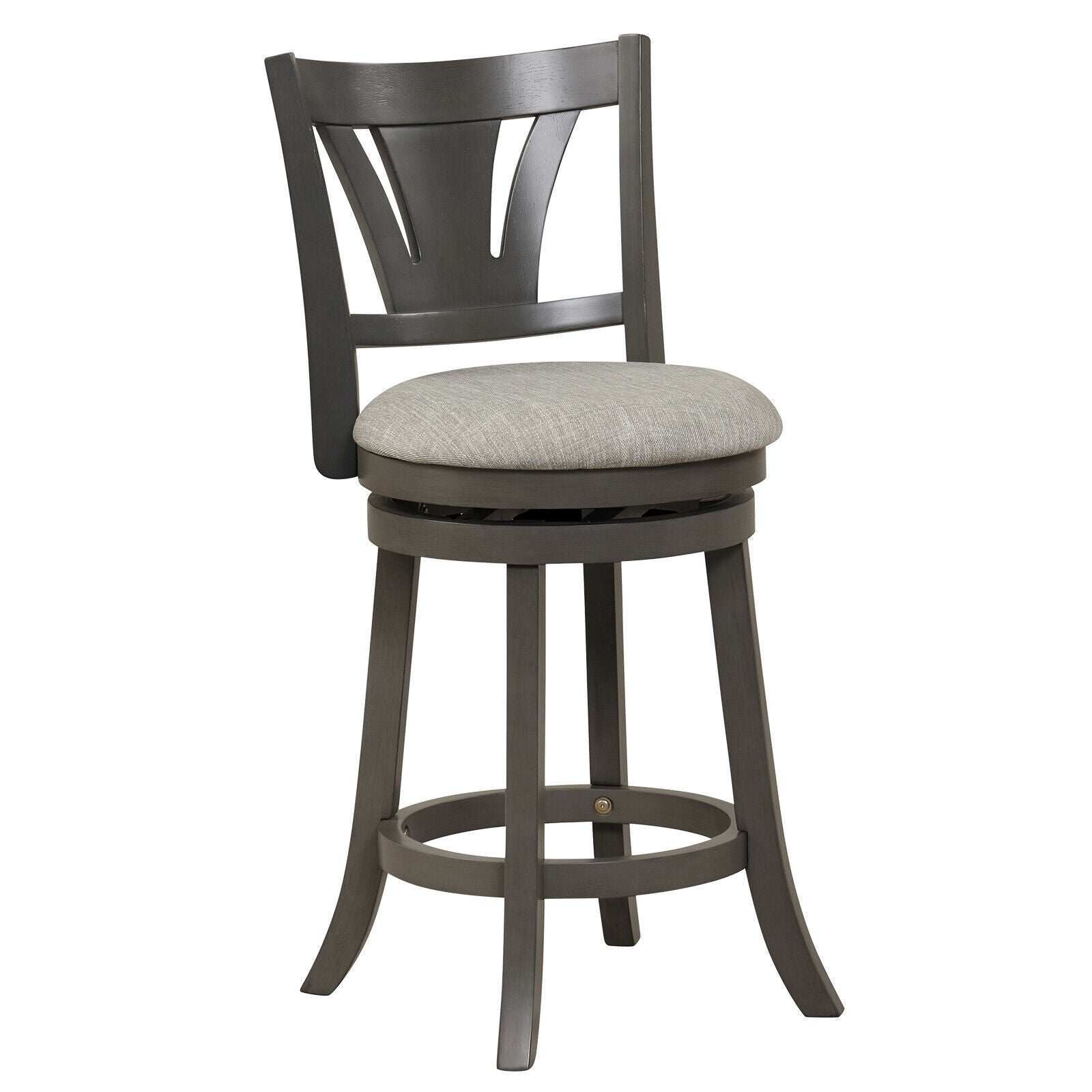 26.5 Inch Swivel Bar Stool with Backrest Soft Cushioned Seat and Footrest Gray
