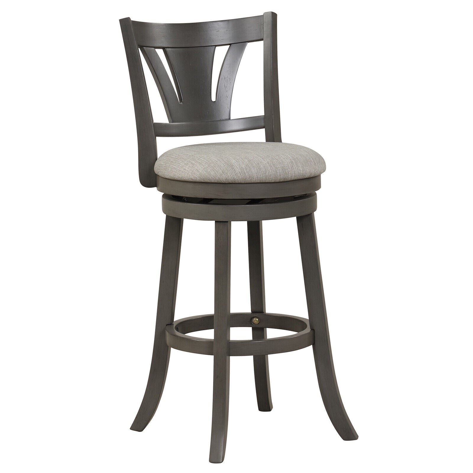 26.5 Inch Swivel Bar Stool with Backrest Soft Cushioned Seat and Footrest Gray