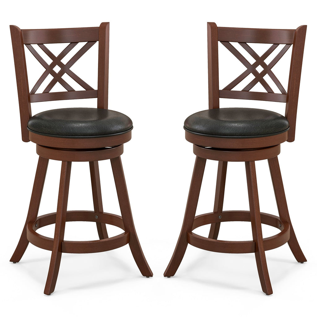 360¬∞ Swivel Upholstered Barstools Set of 2 with Back and Footrest