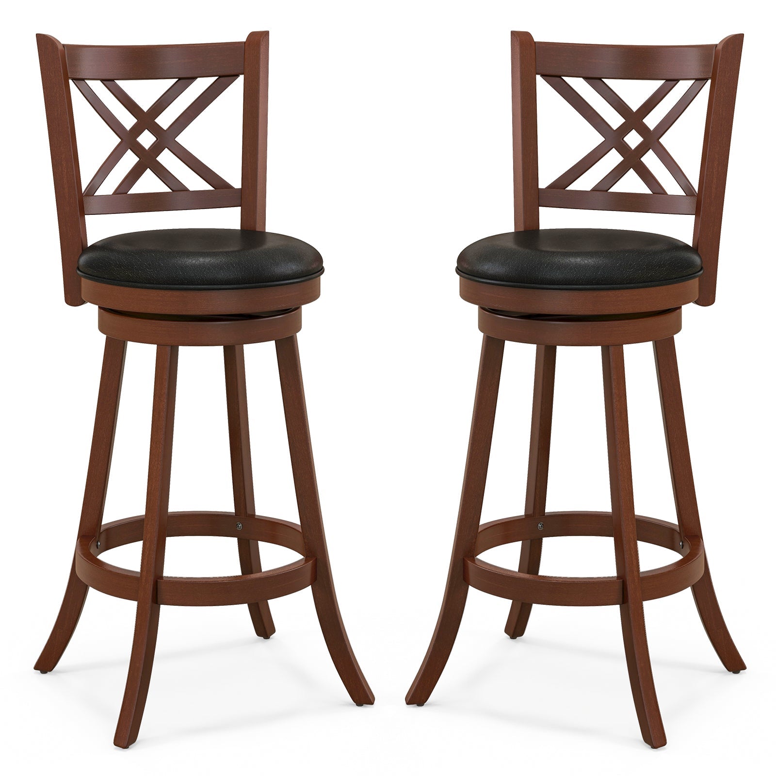 360¬∞ Swivel Upholstered Barstools Set of 2 with Back and Footrest