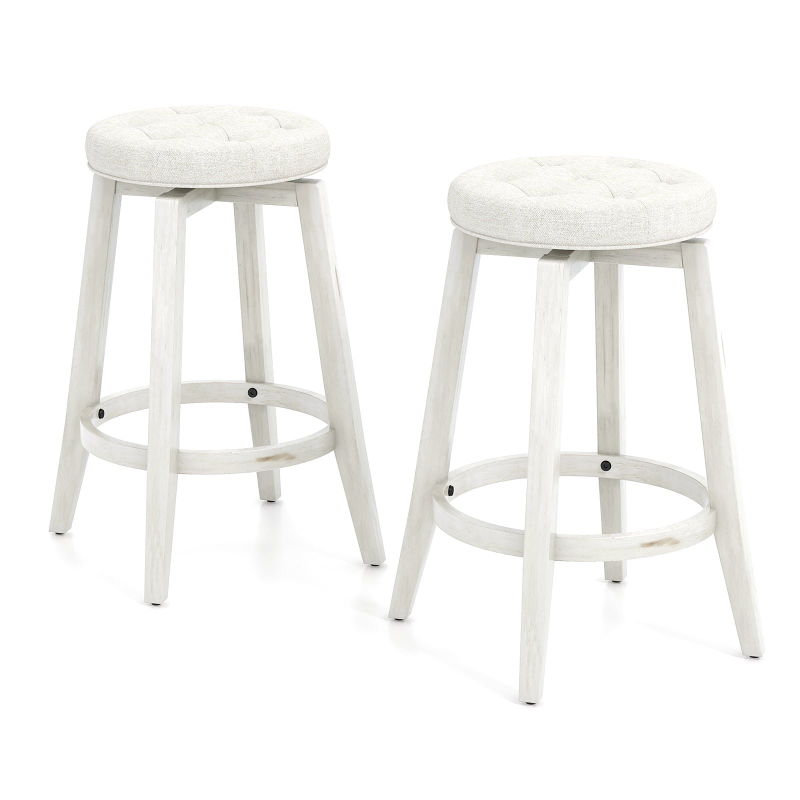 360-Degree Swivel Upholstered Rubberwood Frame Bar Stool Set of 2 with Footrest