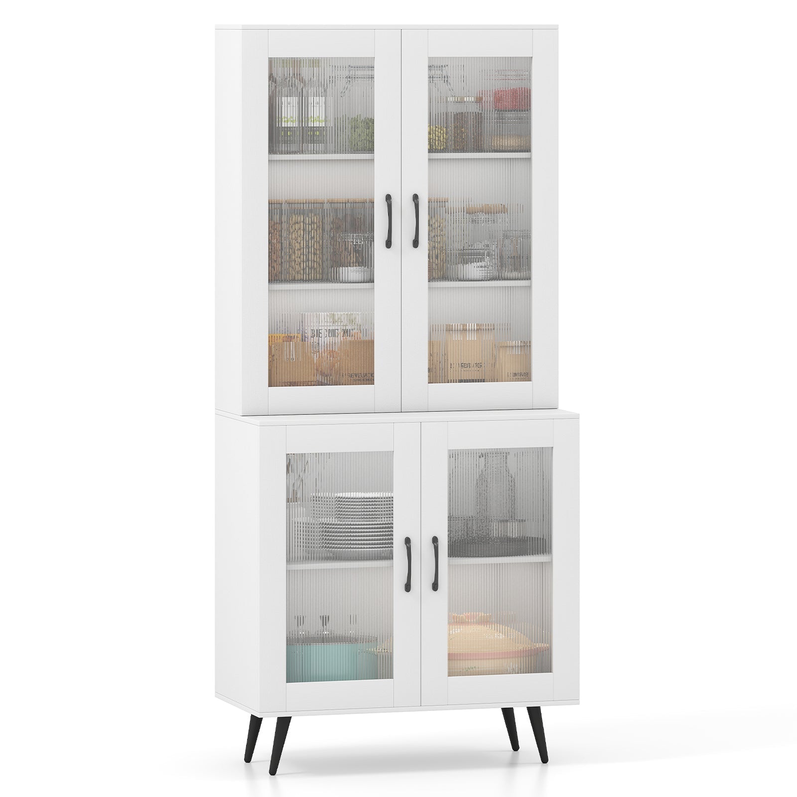 70.5 inch Tall Kitchen Pantry Cabinet Cupboard with 4 Transparent Doors