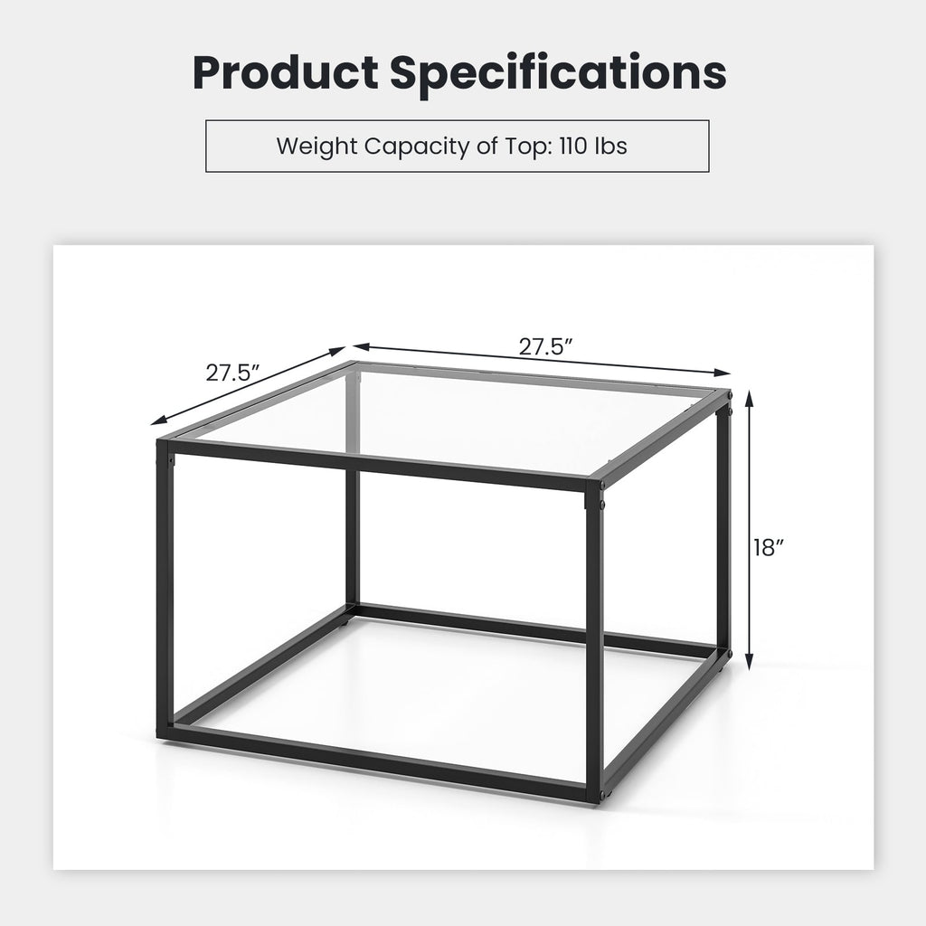 27.5 Inch Home Square Tea Table with Heavy-duty Metal Frame