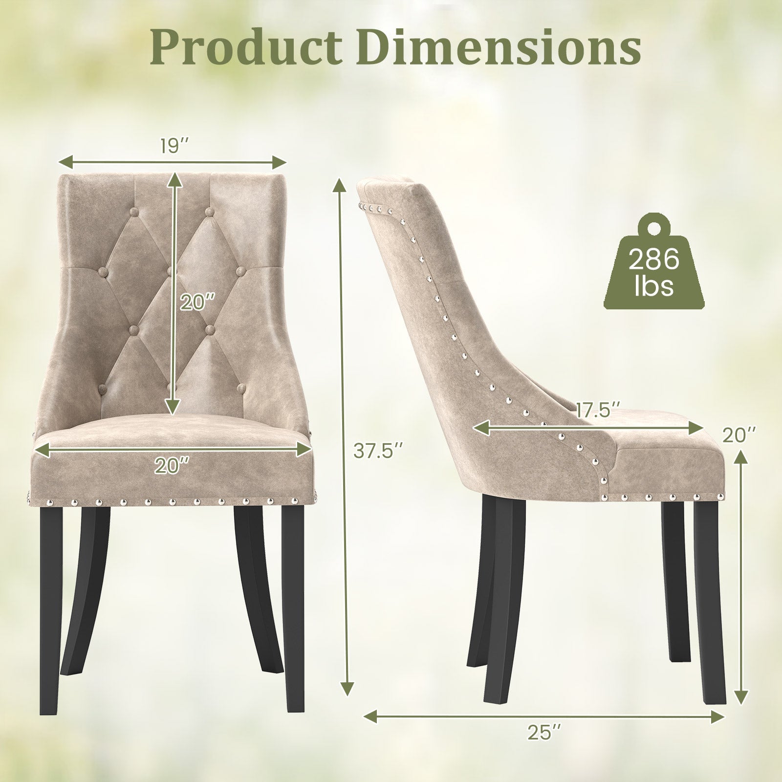 Tufted Wingback Upholstered Dining Chairs Set of 2-Light Brown