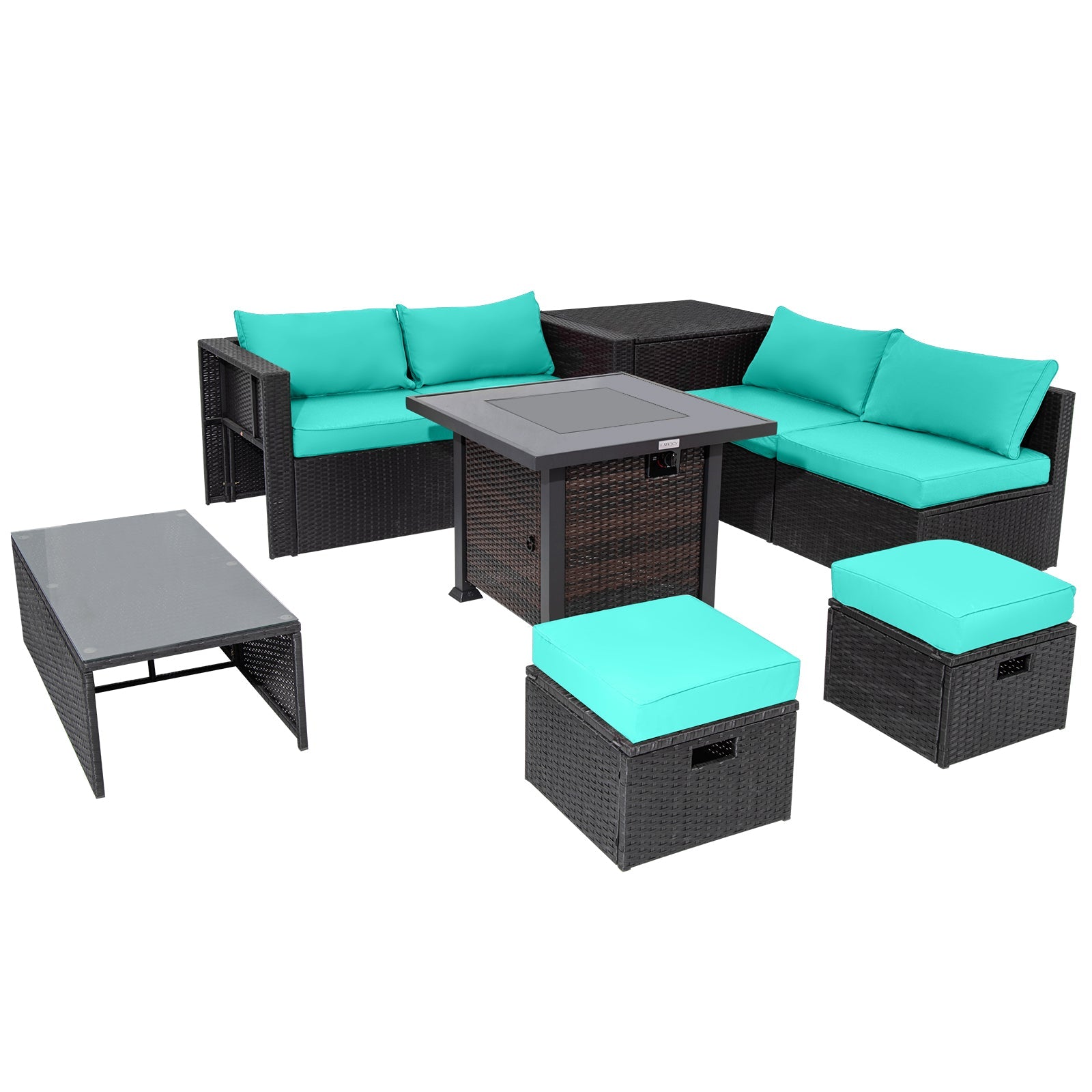 9 Pieces Patio Furniture Set with 32‚Äù Fire Pit Table and 50000 BTU Square Propane Fire Pit