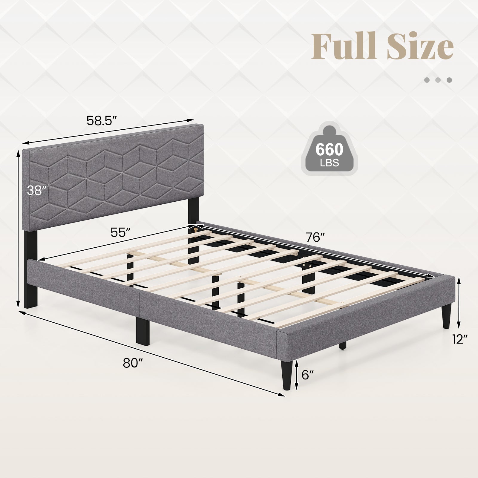 Twin/Full/Queen Size Bed Frame Modern Platform Bed with Linen Fabric Upholstered Headboard