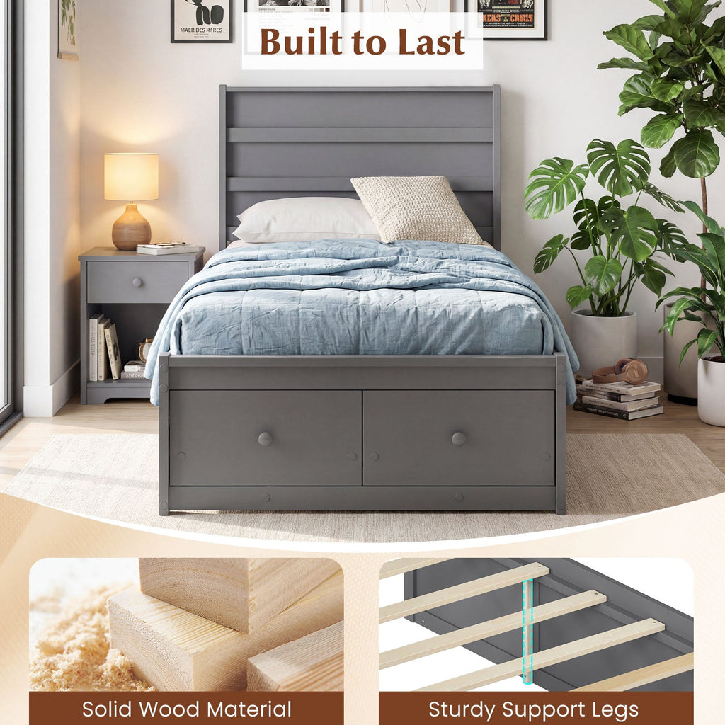 Twin Size Bed Frame with Storage Drawers and Headboard