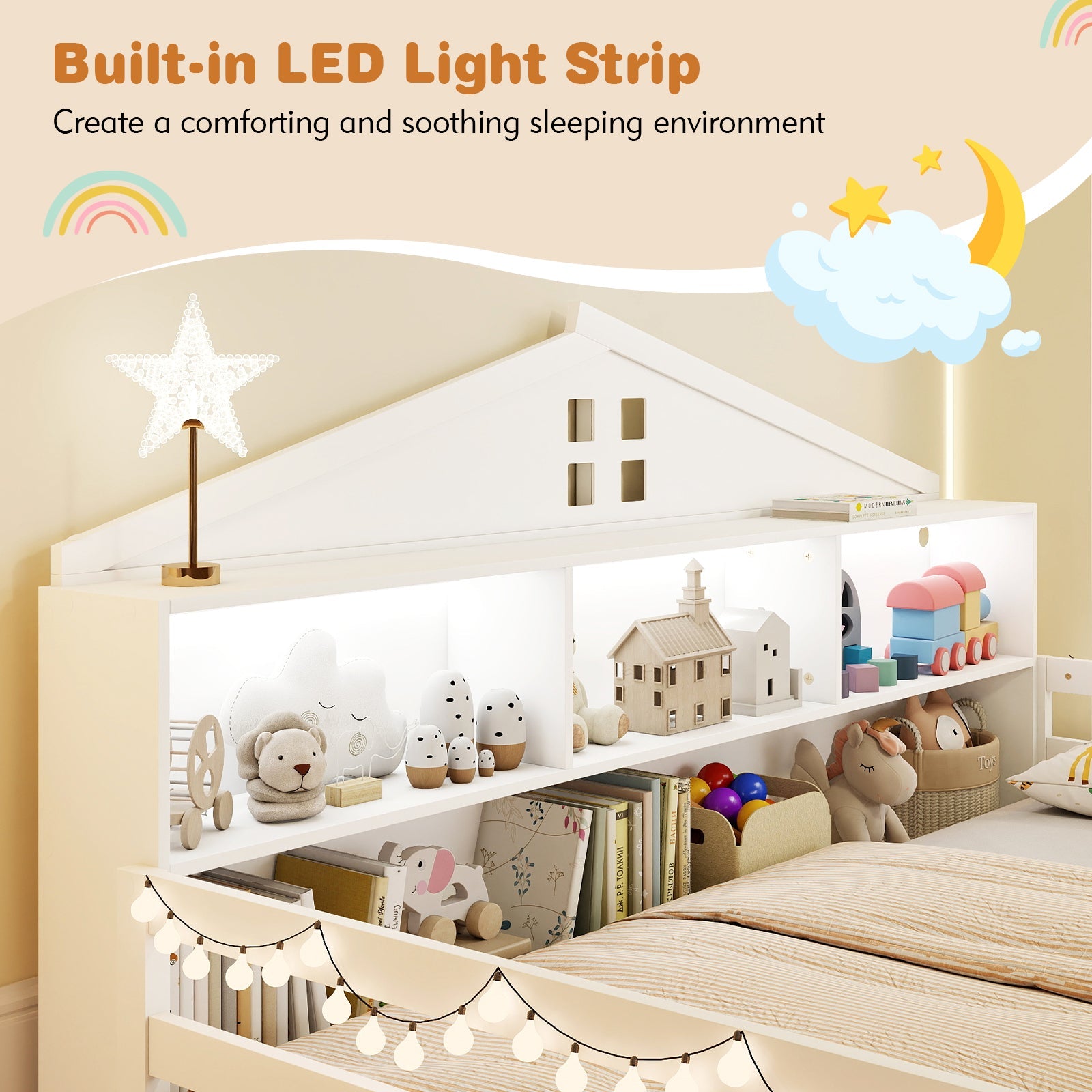 Twin Size Montessori Floor Bed with Storage Compartments and Shelf