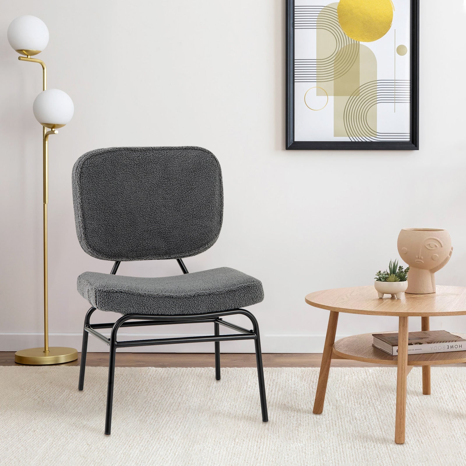Upholstered Accent Chair Sherpa Reading Chair with Sponge Padding
