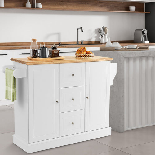 2-Door Large Mobile Kitchen Island Cart with Hidden Wheelsand 3 Drawers