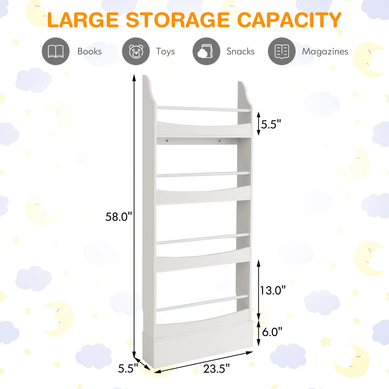 4-Tier Bookshelf with 2 Anti-Tipping Kits for Books and Magazines