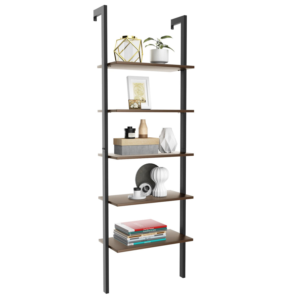 5-Tier Wood Look Ladder Shelf with Metal Frame for Home