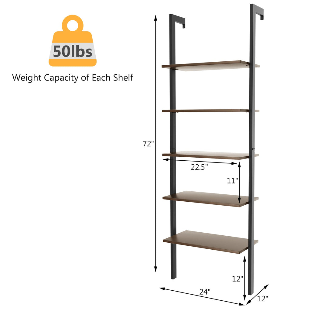5-Tier Wood Look Ladder Shelf with Metal Frame for Home