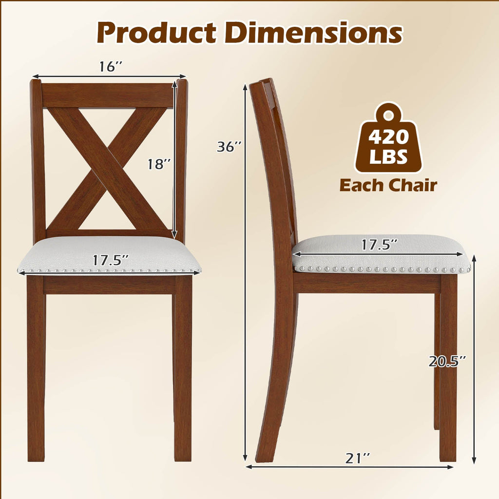 Wooden Dining Chair Set of 2 with Padded Seat and Curved Back-Beige