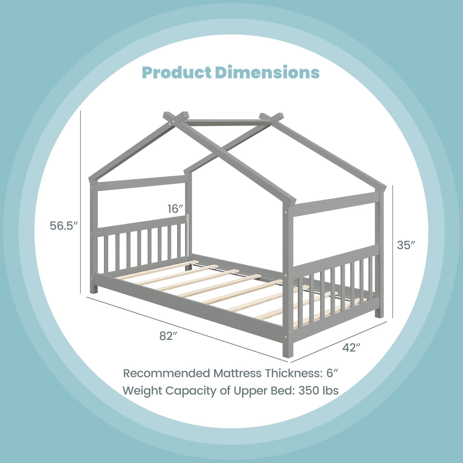 Twin Size Wooden House Bed with Roof