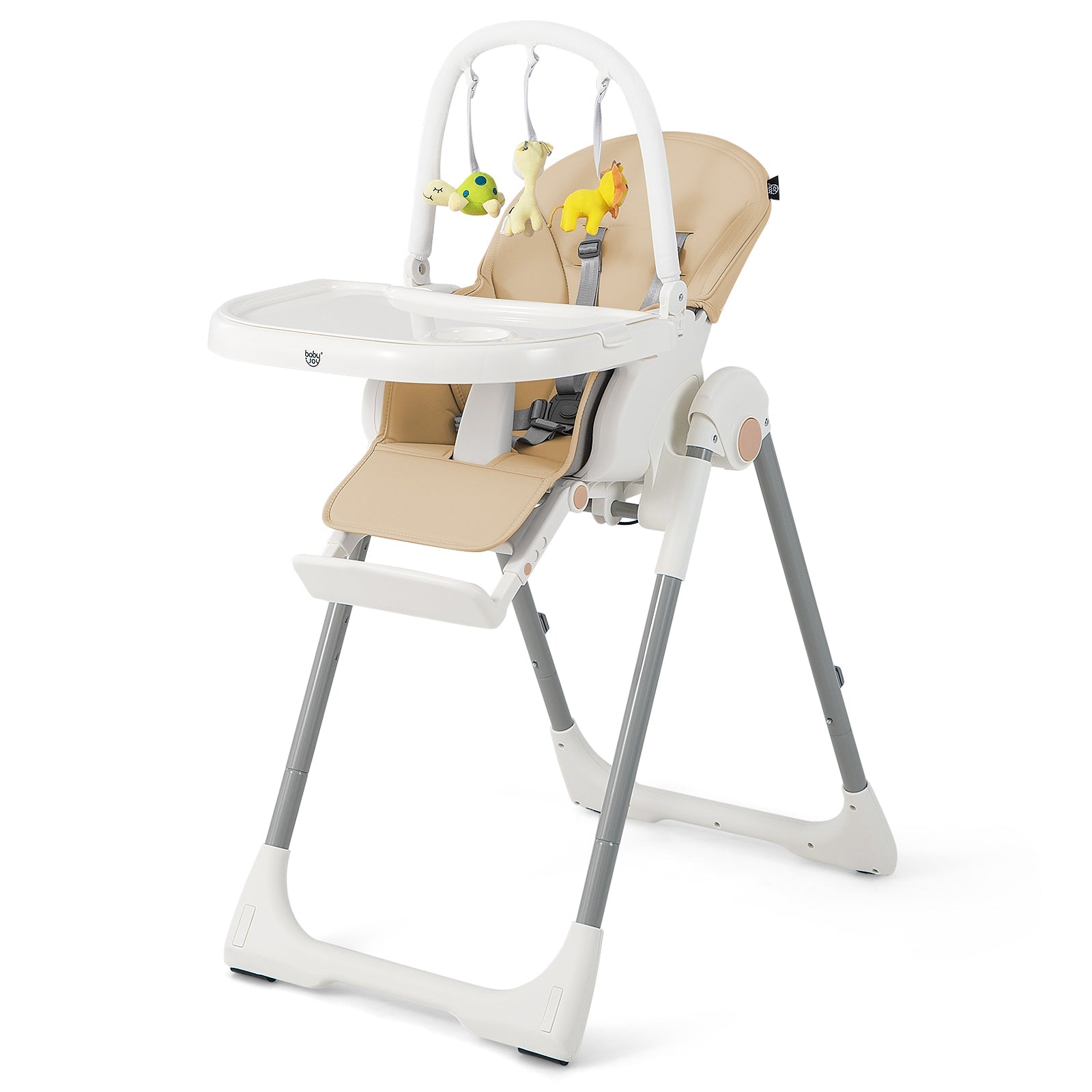 4-in-1 Foldable Baby High Chair with 7 Adjustable Heights and Free Toys Bar