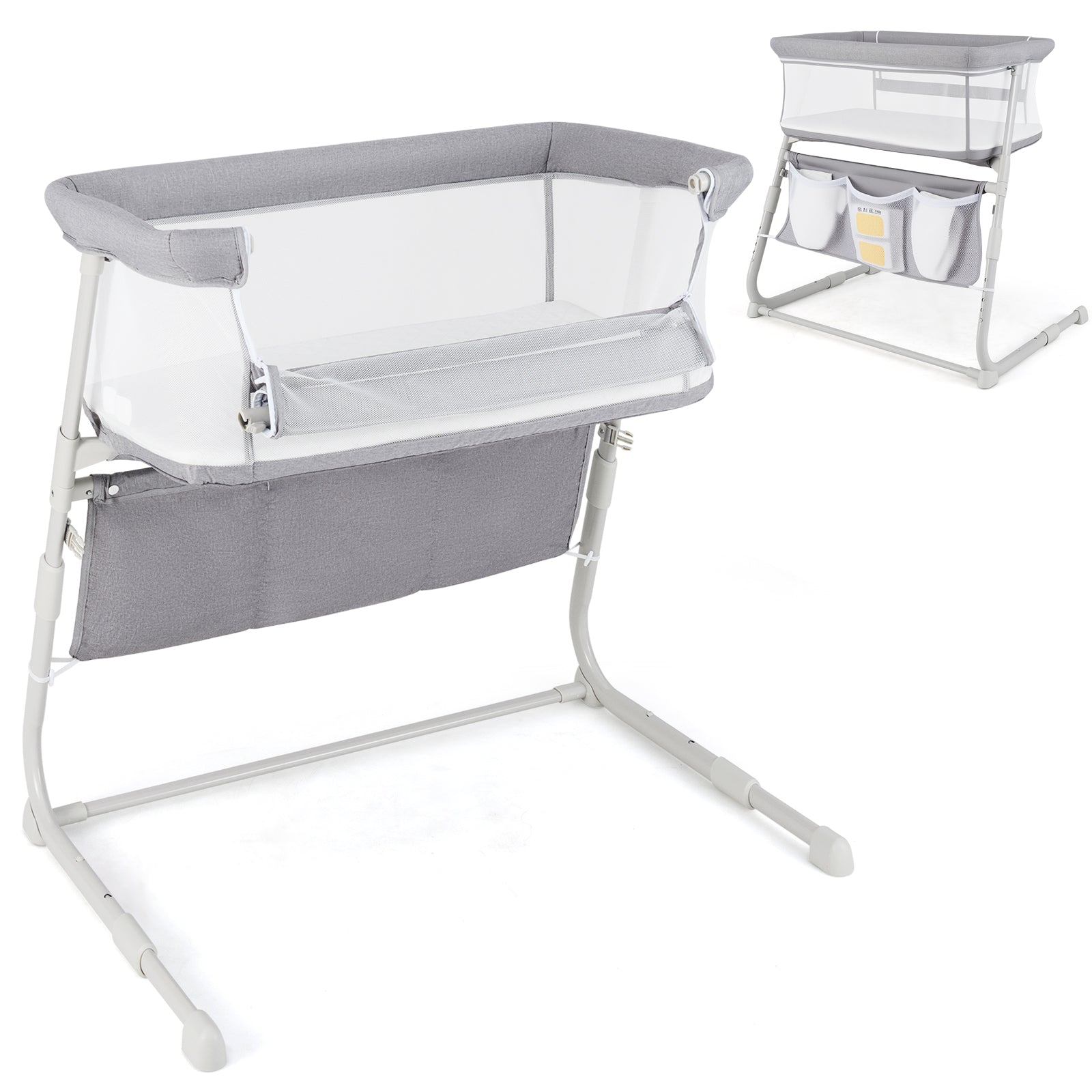 Baby Bassinet Bedside Crib with Adjustable Height Comfy Mattress
