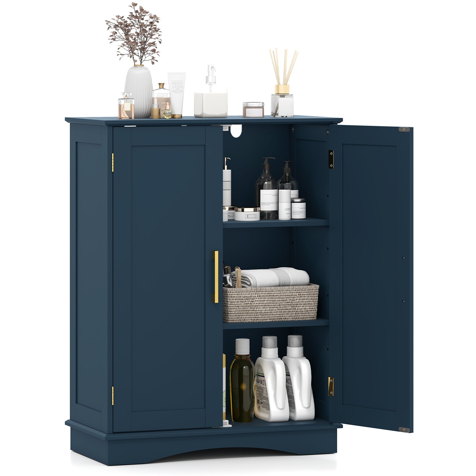 Bathroom Floor Storage Cabinet with 2 Doors and Adjustable Shelves