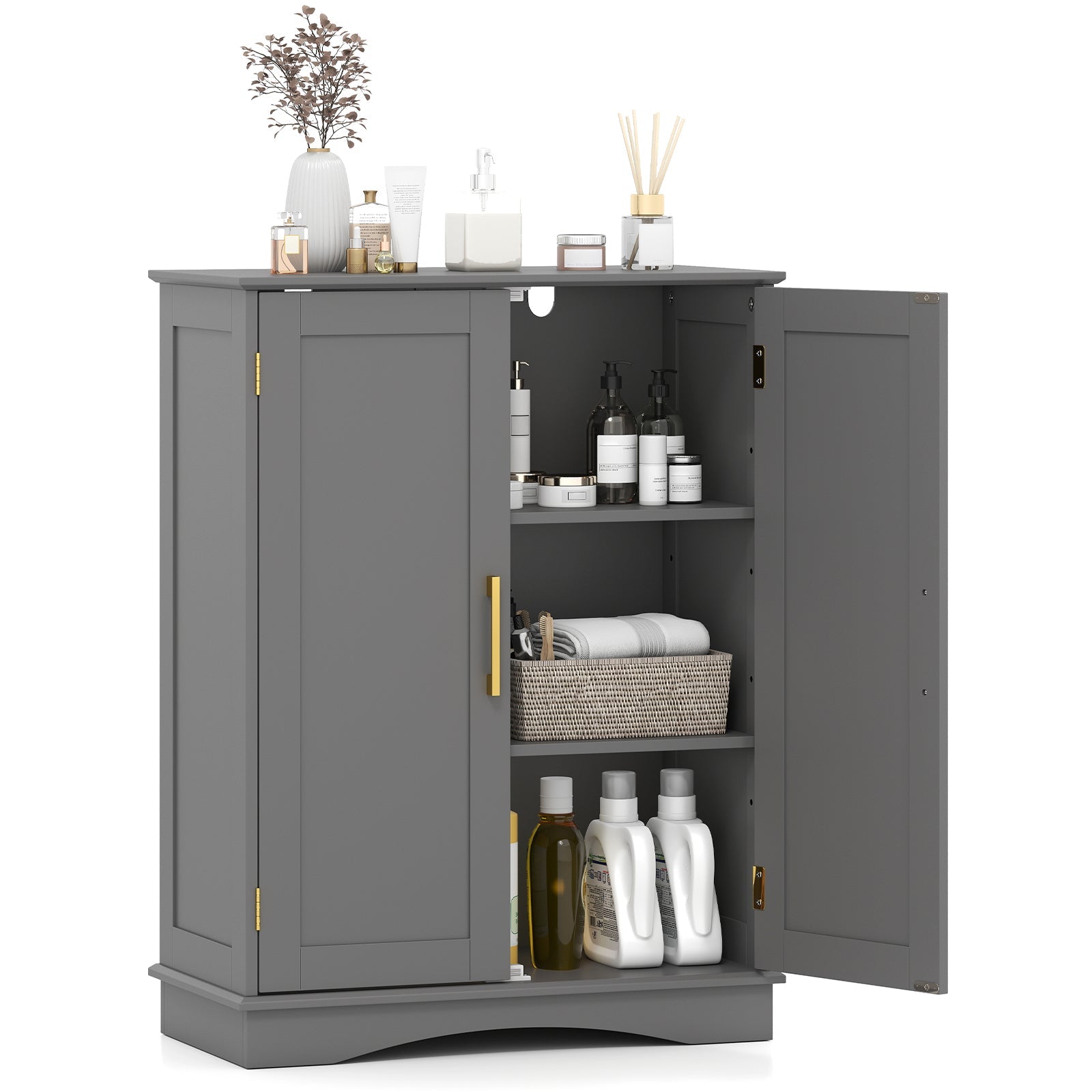 Bathroom Floor Storage Cabinet with 2 Doors and Adjustable Shelves