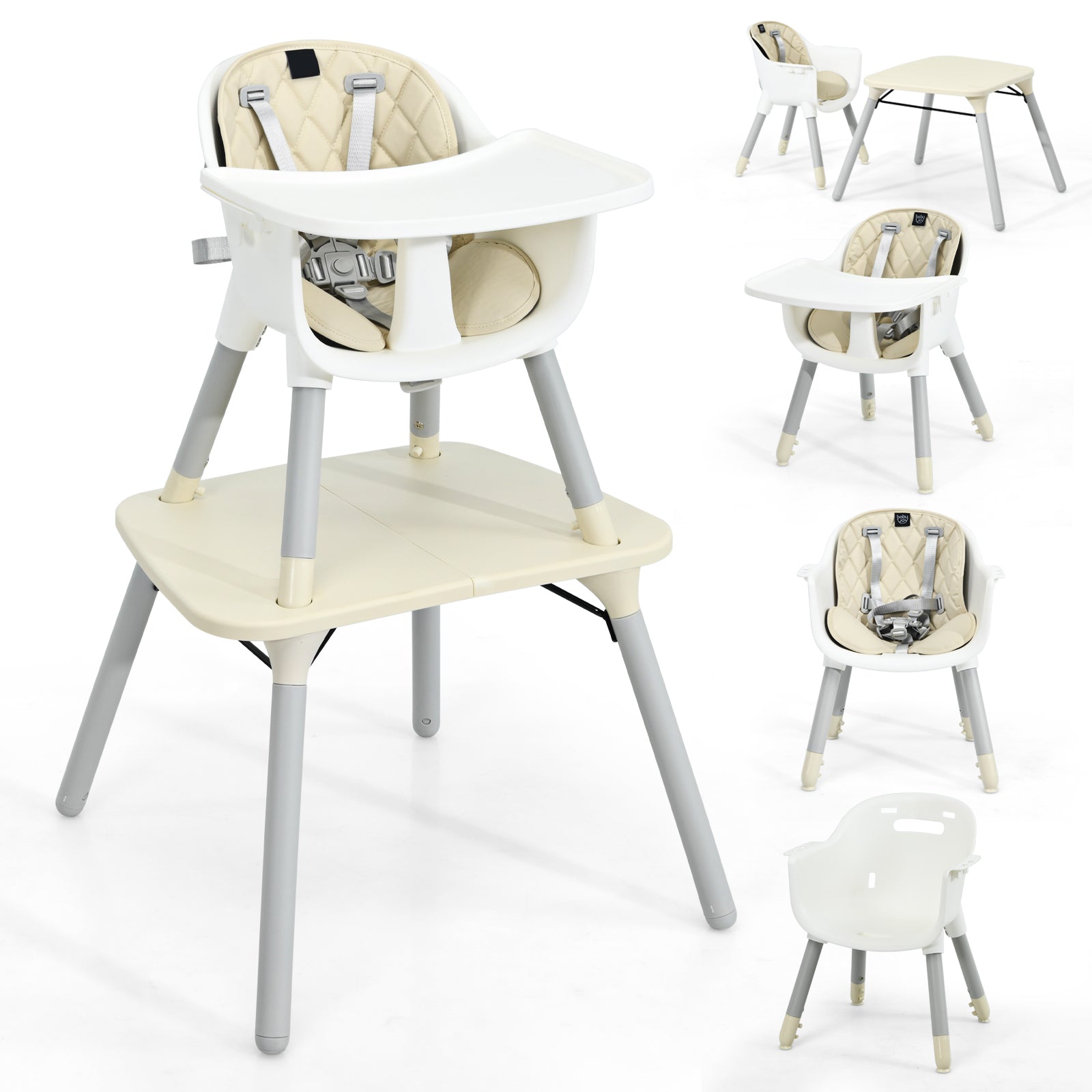4-in-1 Baby Convertible Toddler Table Chair Set with PU Cushion