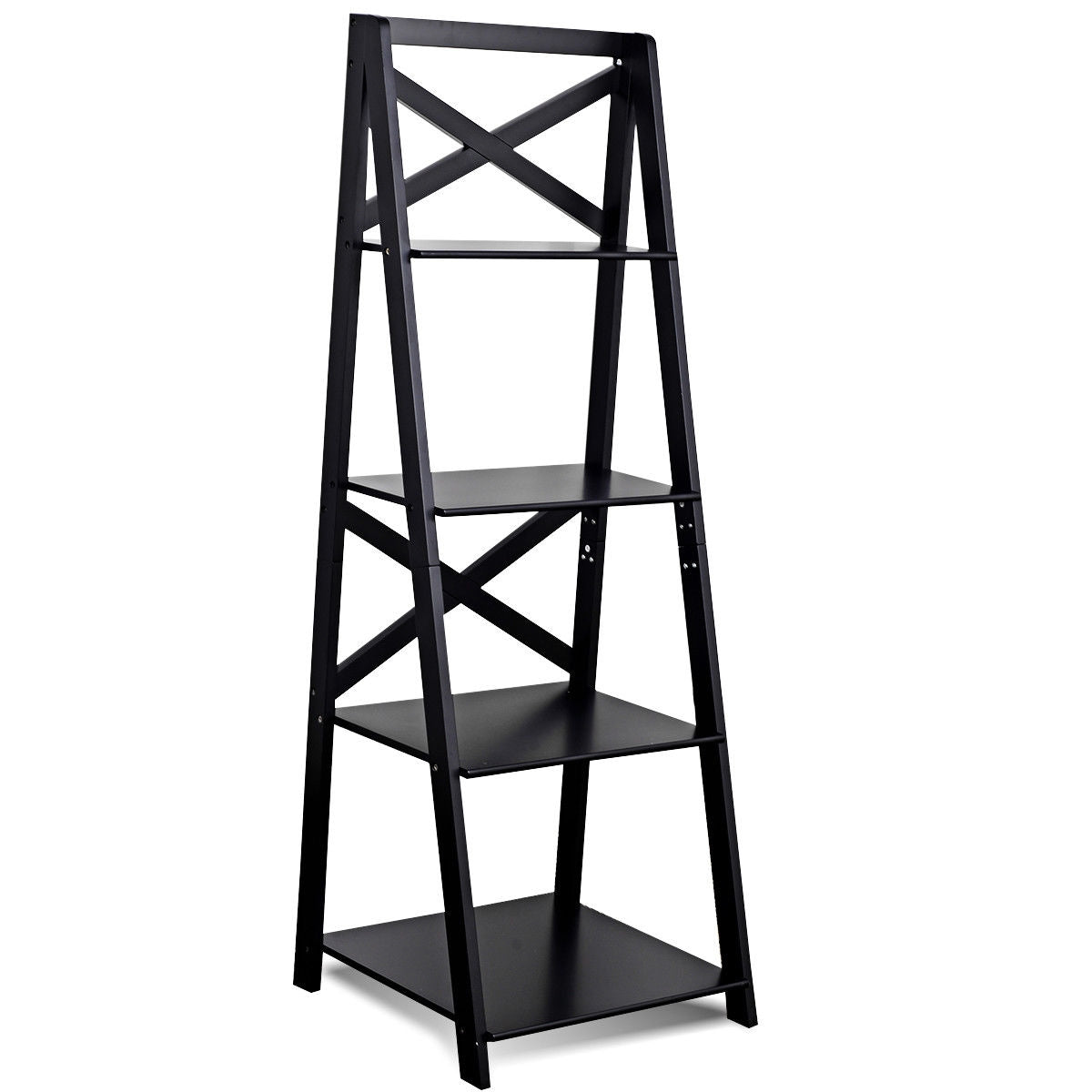 4-tier Leaning Free Standing Ladder Shelf Bookcase-White