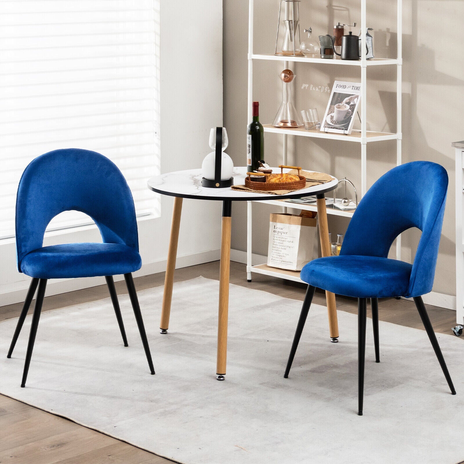 Dining Chair Set of 2 with Metal Base and Adjustable Pads