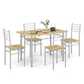 5 Pieces Wood Metal Dining Table Set with 4 Chairs