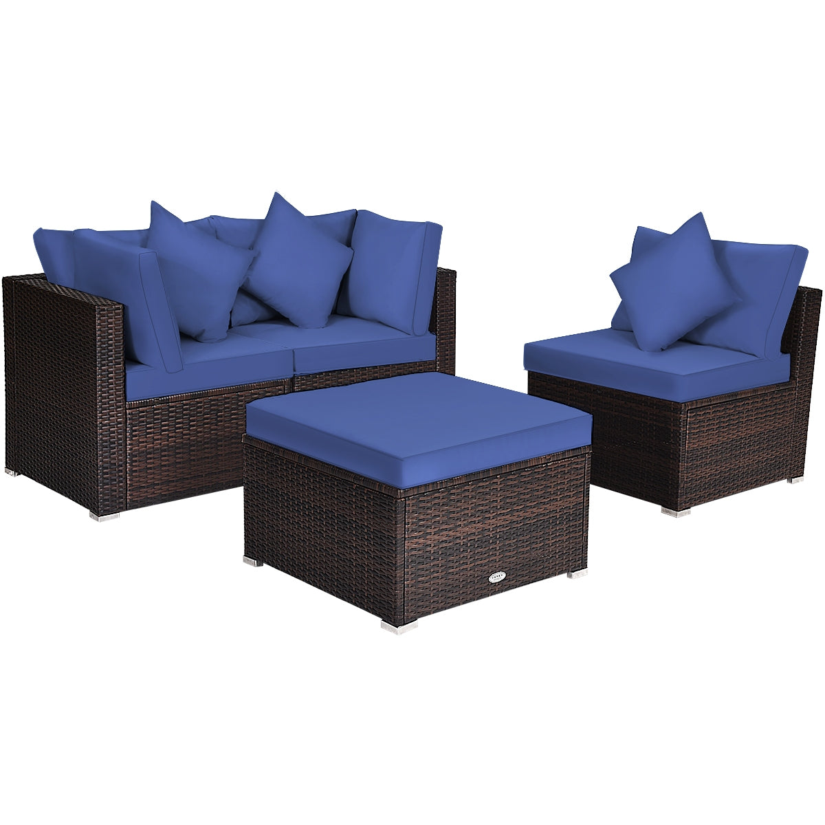 4 Pieces Ottoman Garden Patio Rattan Wicker Furniture Set with Cushion-Gray