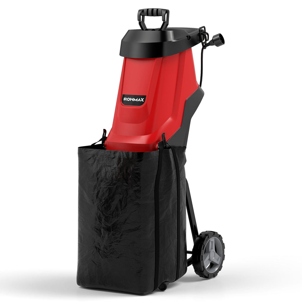 15-AMP Electric Wood Chipper and Shredder Leaf Mulcher with Wheels-Red
